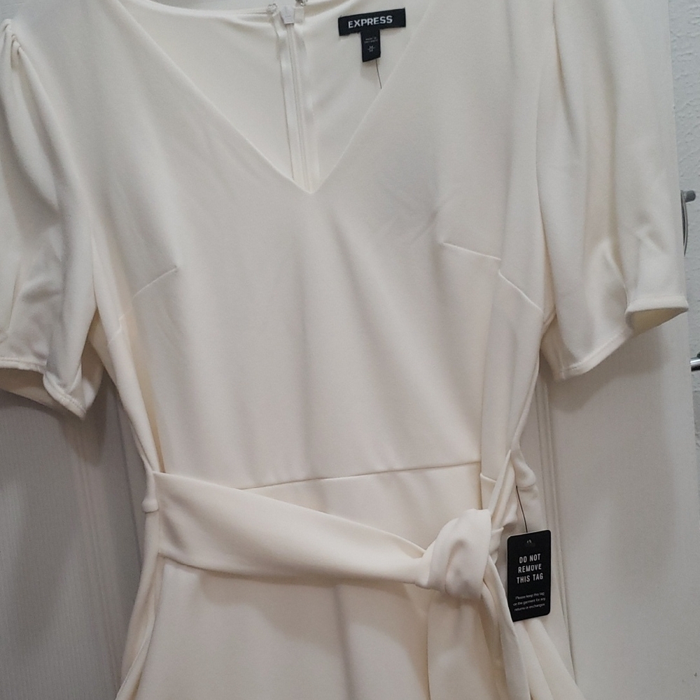 Express Cream V-Neck Dress